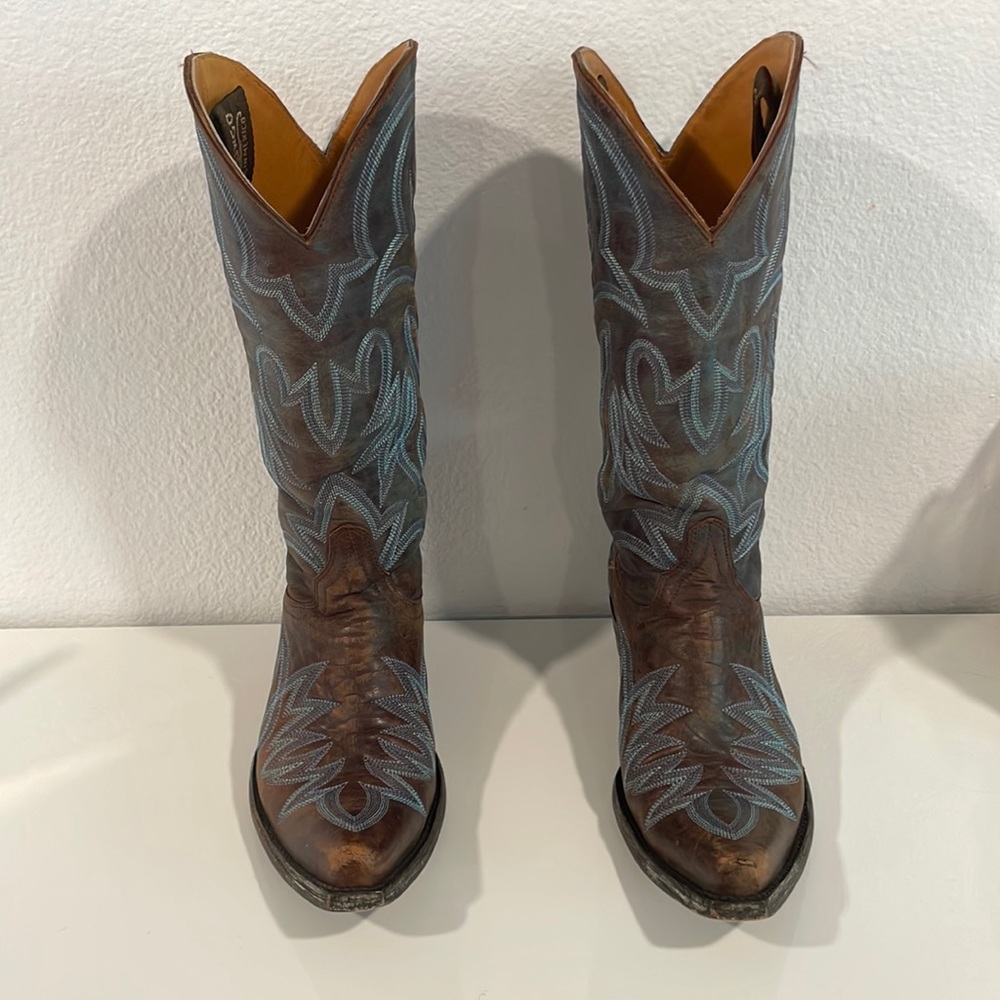 Beautiful Old Gringo size 6 boots - Brown leather with purple and blue stitching